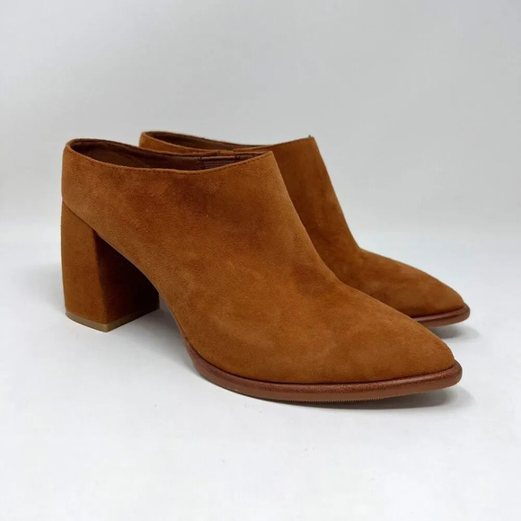 Sbicca Morrow Whiskey Grambling Tan Suede Leather Pointed Toe Mules Shoes Size 6 - Picture 1 of 12